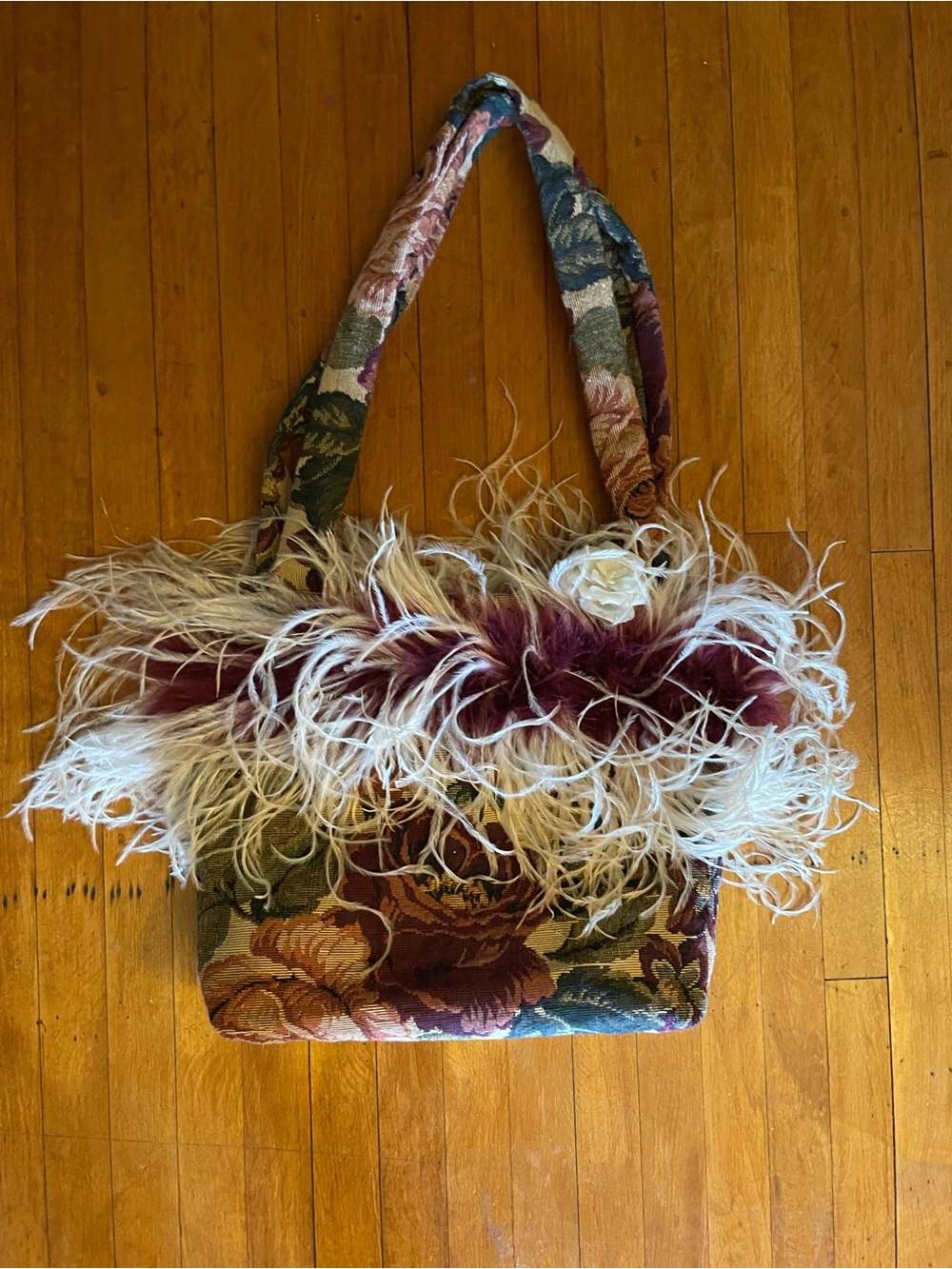 Artifacts Floral Tapestry Tote with Cream Feather Trim - Picture 8 of 10